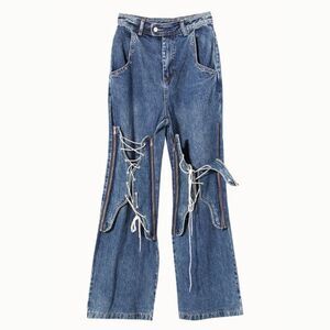 Dream Architect Women's Lace Up Detailed Wide Leg Jean - L